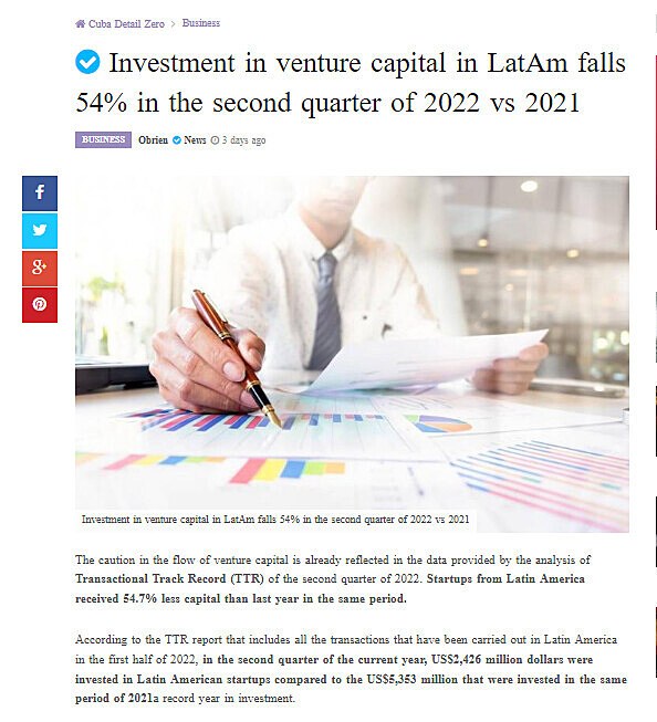 Investment in venture capital in LatAm falls 54% in the second quarter of 2022 vs 2021